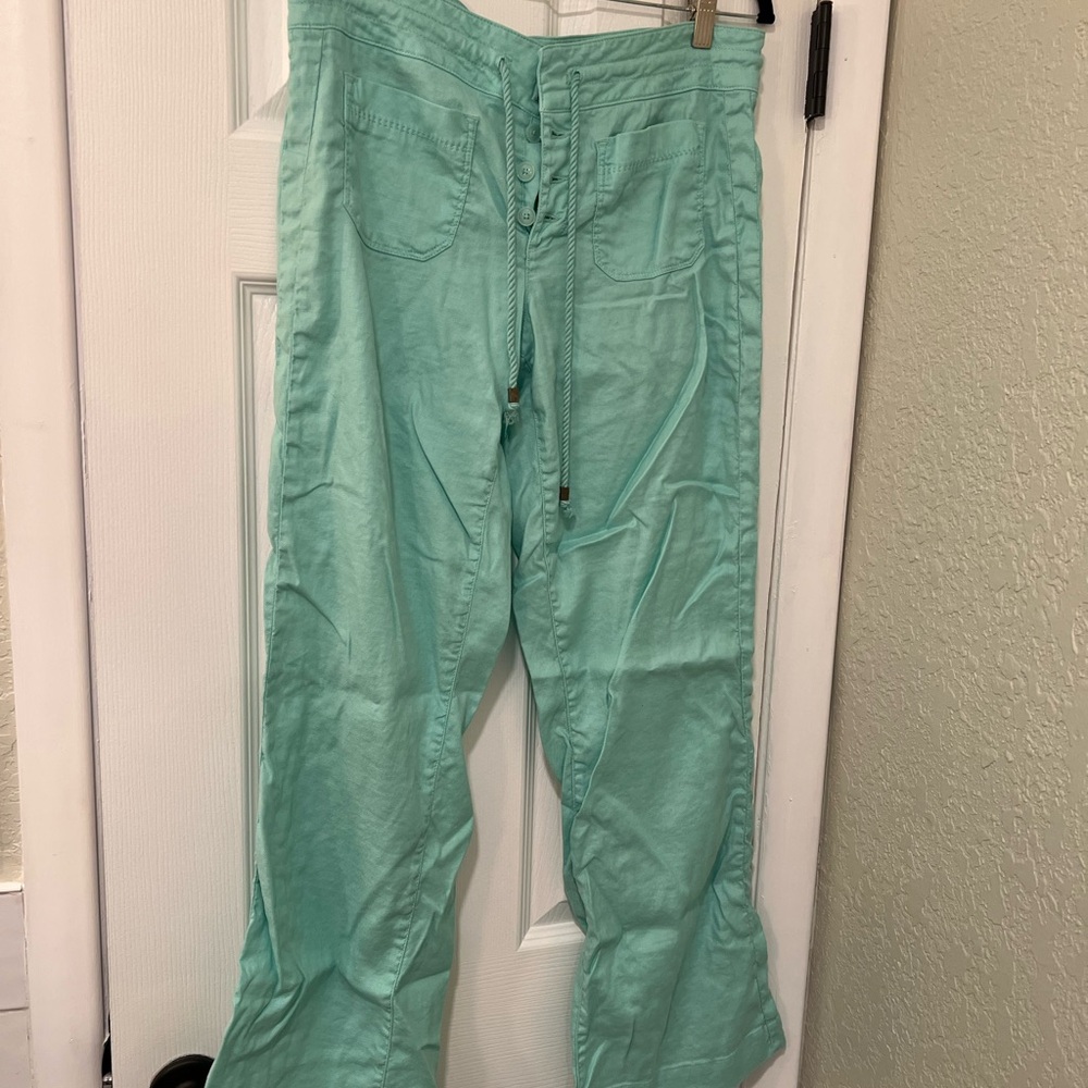 Level 99 - Teal Women's linen pants - Picture 2 of 11